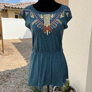 Pretty Good Teal With Embroidery Top Women Size Small